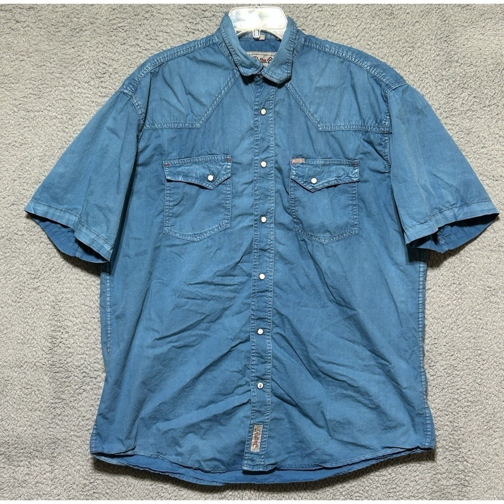 Rafter C Shirt Mens L Blue Chambray Peal Snap Pro Flex 45 Performance Western